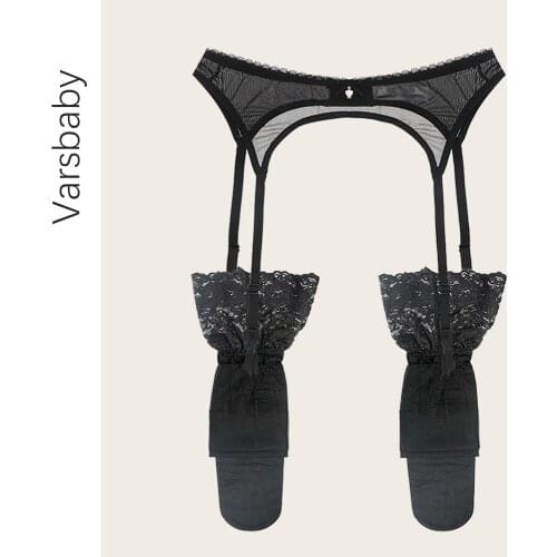 Varsbaby sexy lace garters+stockings 2 pcs transaprent yarn high quality S M L XL XXL black/red/white for women