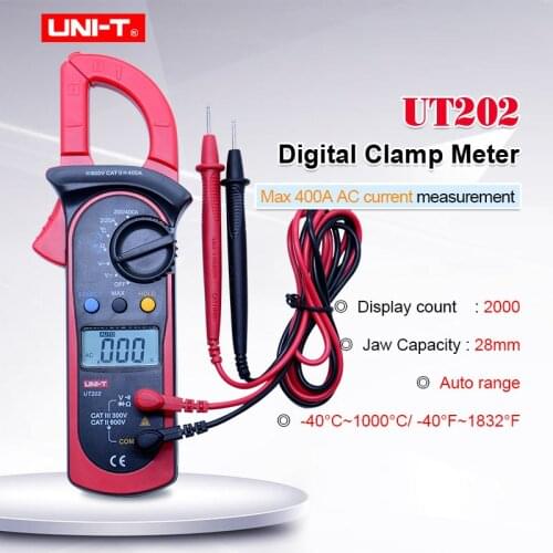 UNI-T UT202 Digital Clamp meter Multimeter AC current AC DC voltage Ohm Diode test Continuity Buzzer Auto range LCD backlight