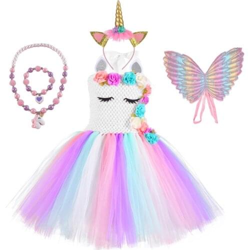 Baby Girls Unicorn Tutu Dress 2 Color Rainbow Princess Kids Party Dress Children Christmas Halloween Cosplay Costume for Purim