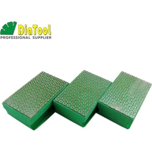 DIATOOL 3pcs G#50 Electroplated Diamond Hand Polishing Pad 90X55MM Foam-backed Hand Sanding Block For Marble Granite Tile Stone