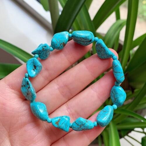 Healing Jewelry Turquoises Bracelets for Women Men Rock Mineral Irregular Nuggets Stone Blue Howlite Strand Bracelets Punk