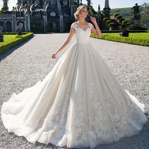 Ashley Carol Vintage Wedding Dresses 2021 Fashion Scoop Short Palace Dream Lace Princess Bride Dress Customized Wedding Gowns