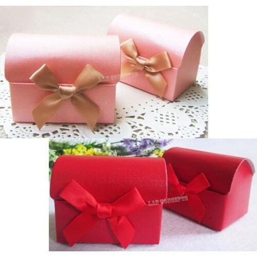 Cardboard Favors Box Cardpaper Candy Box with a bow for baby shower wedding party - 2 colors for option 100pcs/lot free shipping