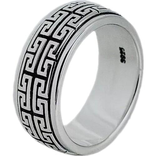 BOCAI New Real 100% s925 silver jewelry rotatable Man ring retro domineering great wall pattern couple style good luck ring