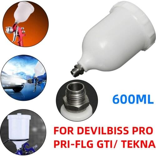 600ML Spray Gun Pot Air Gravity Feed Spray Paint Pot Plastic Paint Pot Hopper Cup Replace for Devilbiss GTI / TEKNA Pro Pri