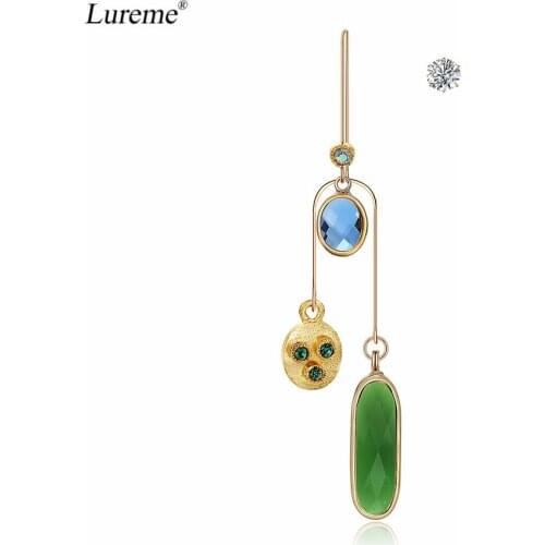 Lureme Retro Asymmetric Design Long Chain with Green Stone Dangle Earrings for Women (er005922)