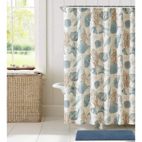 Starfish and Seashells Ivory Bathroom Shower Curtain with 12 Hooks Bathroom Accessories Water Proof Fabric Decorative