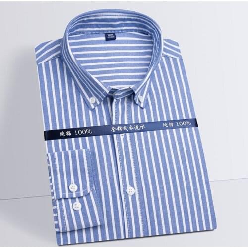 Striped Man Shirts Cotton Oxford Business Casual Plaid Shirt for Men Long Sleeve EasyCare Autumn Quality Comforytable Leisure