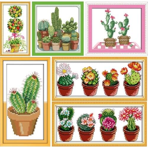Cactus Series 11CT14CT Counted Cross Stitch Kits Printed Pattern Crafts DIY Fabric Canvas Sewing Needlework Embroidery Set Decor