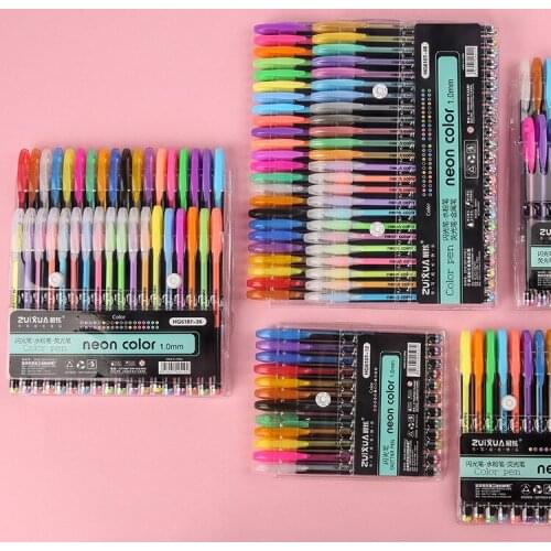 24 36 48 Colors Gel Pen Set Drawing Colored Glitter Metal Pastel Highlighter Art Marker School Student Office Writing Stationery