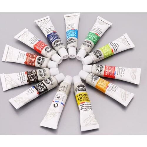 12 Colors Gouache Paint Tubes Set 6ml Draw Painting Pigment Painting With Brush Art Supplies