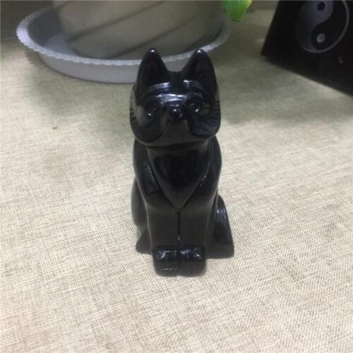 Natural stones and minerals black obsidian cute handmade carving FOX figurine healing crystals for home decoration wholesale