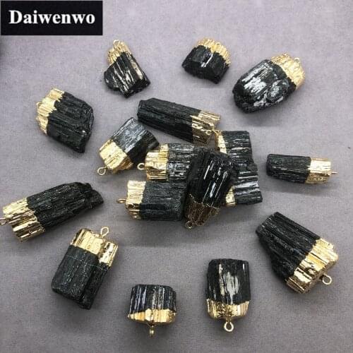 Natural Jet Stone Aphrizite Black Tourmaline with Golden Pendant Diy for Jewelry