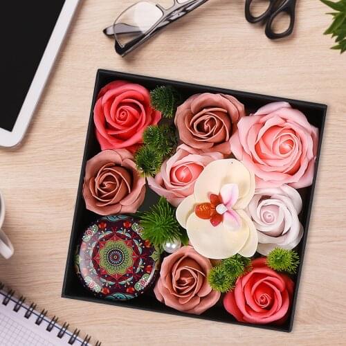 New Rose Soap Flower Head Artificial Flower Bath Petal Box Scented Candle For Girlfriend Valentines Day Wedding Decoration Gift
