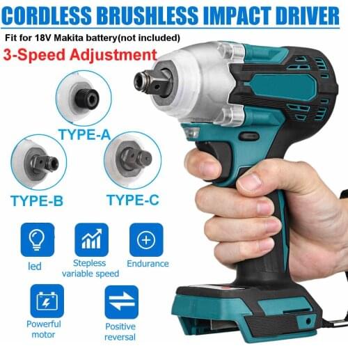 New 18V 800N.m.Cordless Electric Impact Wrench Motor 1/2" Square Brushless Rechargeable Wrench LED Light for Makita Battery
