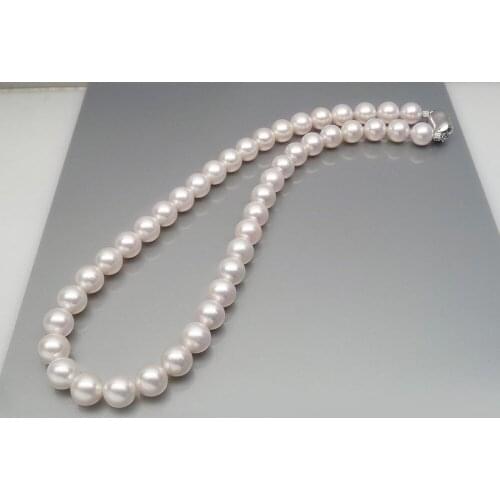 Free Shipping Classic 9-10mm White Genuine Akoya Cultured Pearl Necklace 925 Sterling Silver