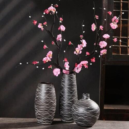 Simple Black Line Round Vase Crafts Home Decoration Wedding Table Decoration Jingdezheng Handmade