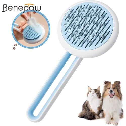 Benepaw Easy Self Cleaning Slicker Dog Brush Safe Durable Massage Particle Cat Pet Grooming Tool For Shedding Short Or Long Hair