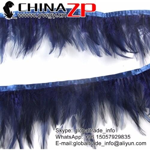 Retail and Wholesale from CHINAZP Factory 2yards/lot Feather Cheap Good Quality Dyed Navy Chicken Neck Hackle Feather Trim