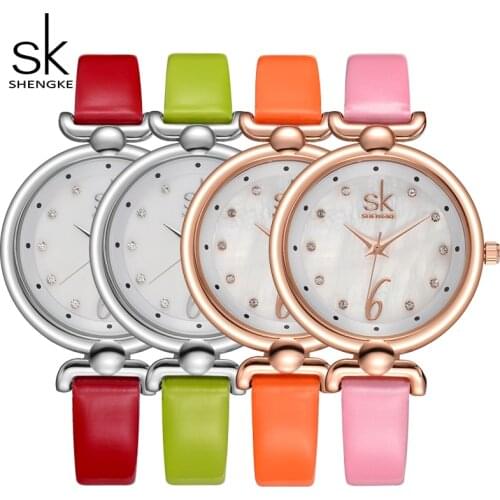Shengke Watches Women Brand Wrist Watch Luxury Shell Dial Leather Quartz Watch Ladies Clock Relogio Feminino 2019 SK #K0002