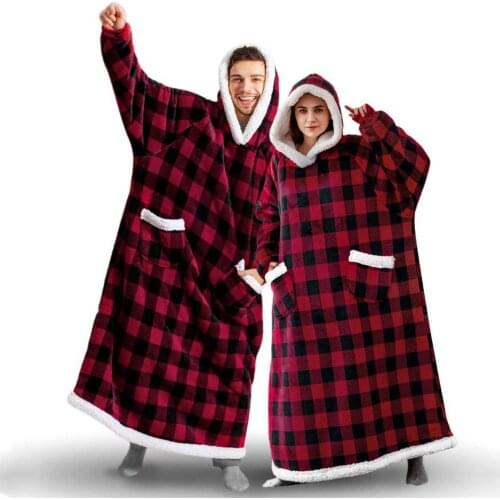 Winter Oversized Hoodies Sweatshirt Women Men Pullover Giant TV Blanket Hoodie Super Long Flannel Blanket with Sleeves Sudaderas