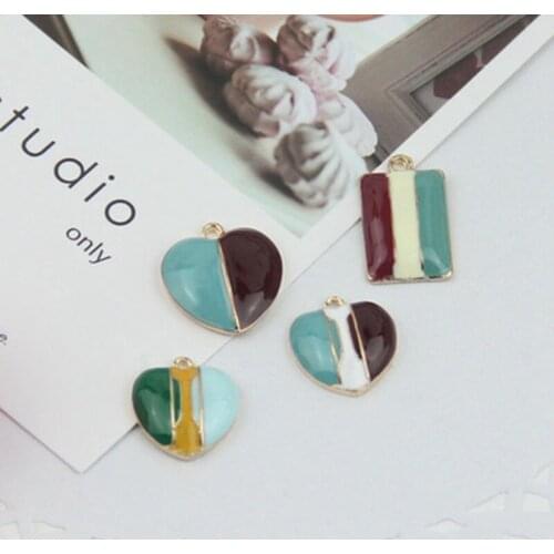 15-20MM Glazing KC Alloy Vintage Heart Rectangular Earring Necklace Pendants Jewelry Charms Making Findings Fittings Accessories