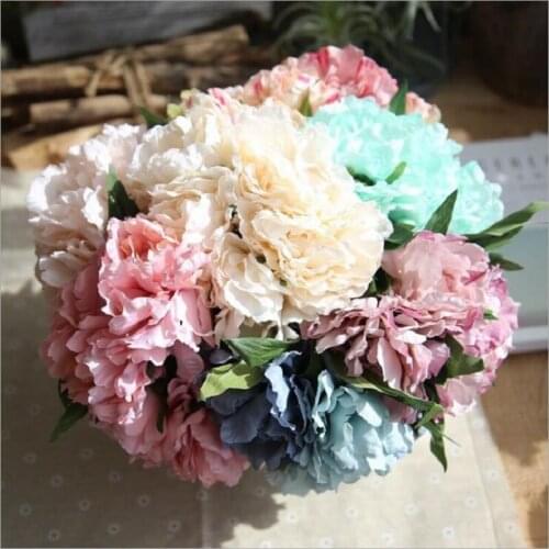 High Quality 5 Heads Artificial Flowers Peony Bouquet Silk Flowers Bridal Vivid Fake Flowers For Wedding Home Party Decoration