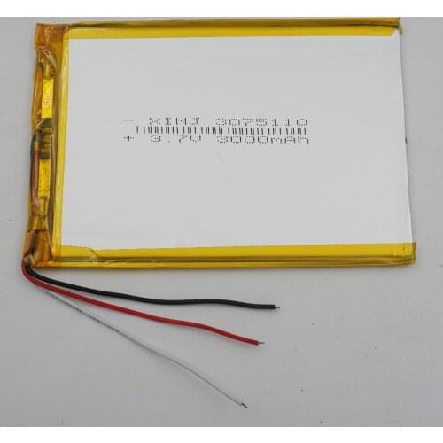 XINJ 3.7V 3000mAh 3wires for thermistor Polymer Rechargeable lipo Battery 3075110 For Portable DVD E-book ipod PDA MID Tablet PC