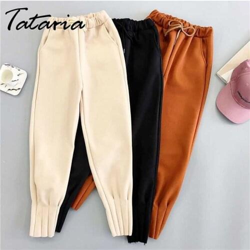 2021 Autumn Winter Woolen Cloth Warm Pants with Pocket Womens Thick Velvet Casual Pencil Pants Soft Girl Female Capris Trousers