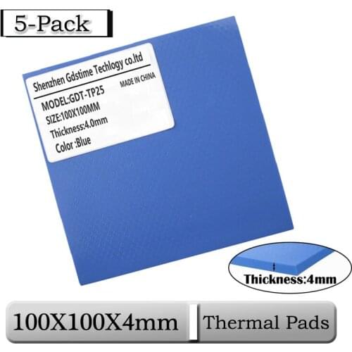 5 Pcs Gdstime 100x100x4mm 4mm Thickness Blue Thermal Pad Silicone CPU Cooling Pads 100mmx4mm 0.4cm Heatsink Conductive Thermal