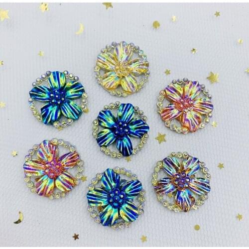 8pcs 28mm AB Resin Round Flower Rhinestone Flatback Wedding decoration Buttons craft DIY -18E29