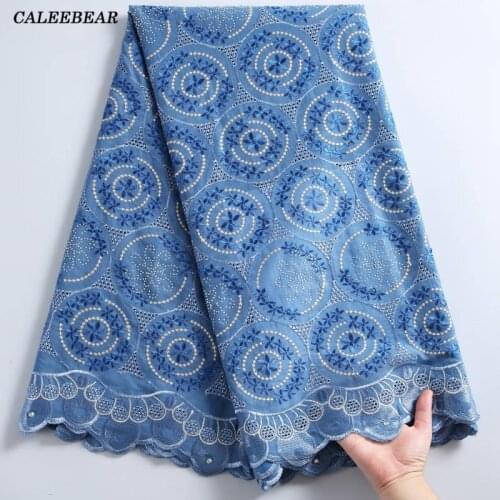 African Lace Fabric 2021 High Quality Lace Embroidered Africa Lace Fabric Sky Blue Dry Swiss Lace Fabric For Wedding Dress S2251