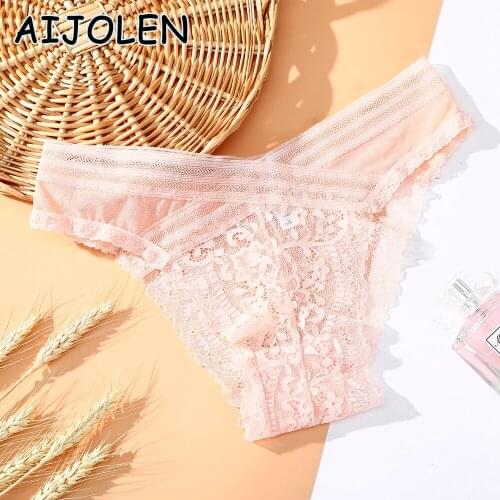 AIJOLEN Sexy Lace Hollow Panties Solid Color Ladies Slim Underwear Low-waist V-waist Sexy Thongs T-Pants Underpants for Women