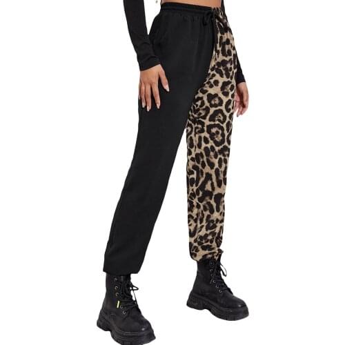 New Women Black Leopard Printed Pattern Elastic Waist Harem Trousers Casual Sports Pants Casual/ Fashionable XS/ S/ M/ L