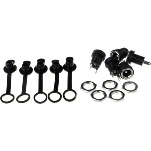 For 5Pcs/Set DC-022B Power Supply Jack Socket Female Panel Mount Connector 5.5 x 2.1mm with Cap Promotion