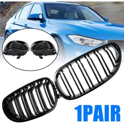 For BMW E60 E61 M5 5 Series 1pair Gloss Black ABS Dual Slats Front Kidney Grille ABS Plastic Support DIY Accessories Parts