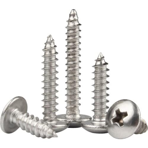 GB/T 50/25pcs M4 TA 304 stainless steel large flat head self tapping screw round head phillips truss mushroom wood screw screws
