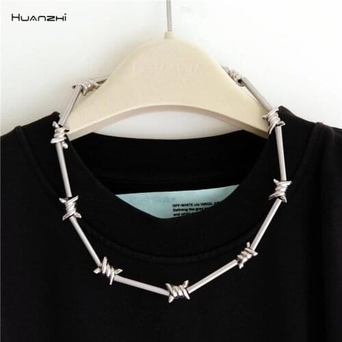 HUANZHI 2019 New Trend Rock Hip hop Punk Bamboo Festival Metal Tie Thorns Spur Necklace for Women Girls Party Jewelry
