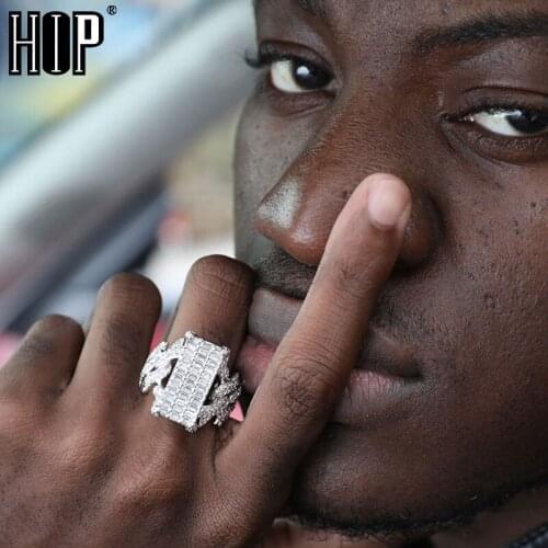 HIP Hop Classic CZ Square Cuban Prong Ring Gold Silver Color Iced Out Zircon Charm Ring For Men Women Jewelry Size 8-10