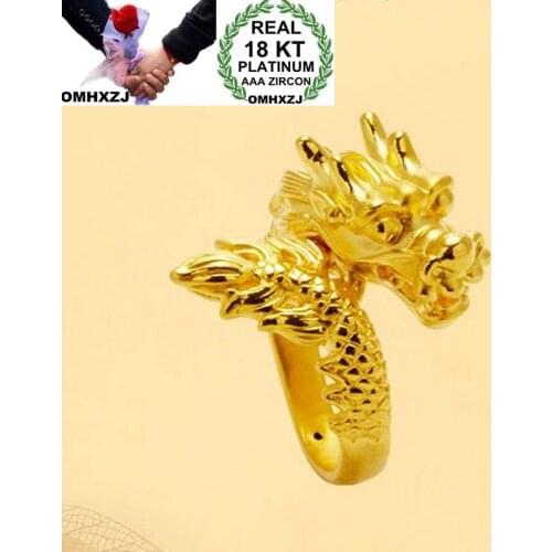 OMHXZJ Wholesale European Fashion Man Party Wedding Gift Dragon Resizable 18KT Yellow Gold Ring RR753