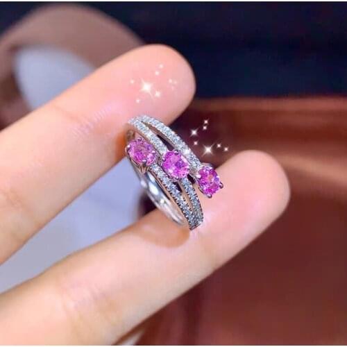 Pink Sapphire Ring 3*4MM 3 Pieces Natural Gemstones Fine Jewelry for Girl Friend Anniversary Gift Real 925 Sterling Silver
