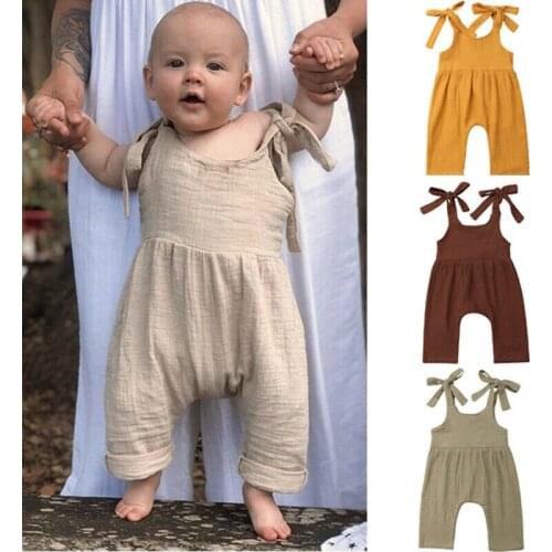 2019 Casual Style Newborn Toddler Child Baby Boys Girls Clothes Summer Cotton Sling Jumpsuit Bodysuit Outfits Size 0-24M