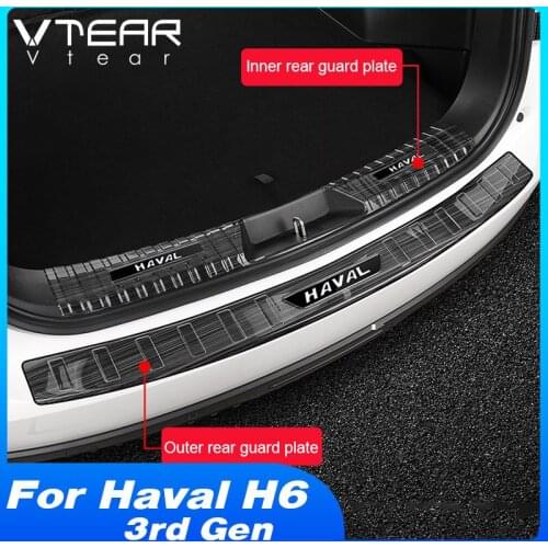 Vtear Car Rear Bumper Cover Stainless Steel Prevent Collision Decoration Panel Trim Accessories parts For Haval H6 3rd Gen 2021
