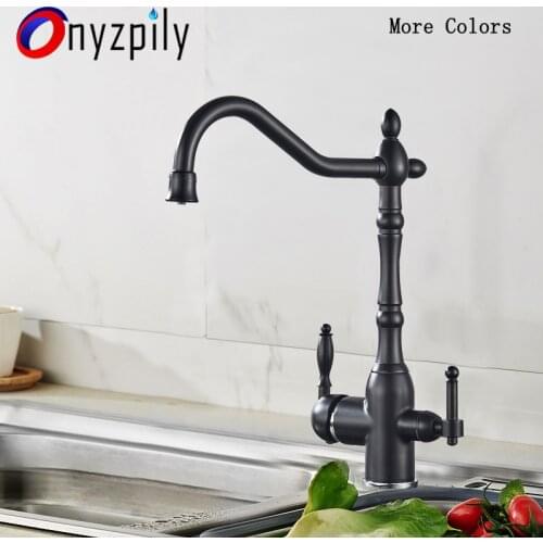 Onyzpily Gold/Silver/Brass Kitchen Pure Water Faucet 360 Rotation Deck Mounted Filter Two Outlet Water Modes Cold and Hot Mixer
