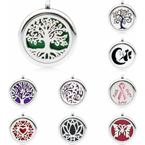 Lovely tree of life Heart clouds lotus 25mm essential oil Perfume diffuser locket pendant fit necklace making 5pads no chain