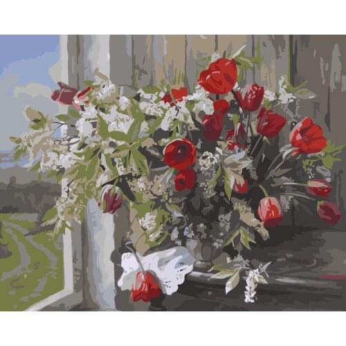 MaHuaf-i575 tulips flowers DIY oil painting by numbers on canvas paint by number kits wall decor painting for living room