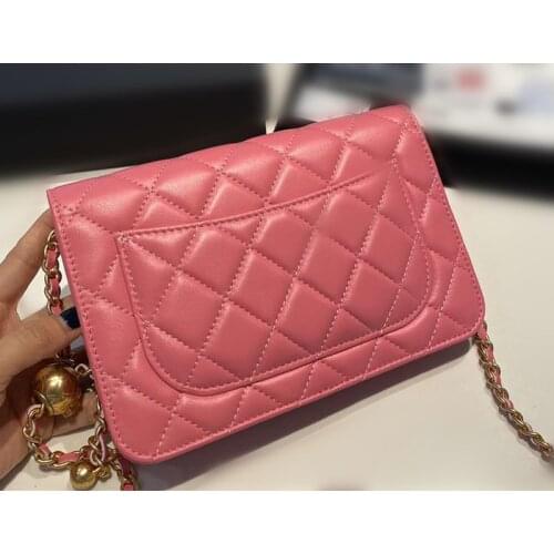 Spring And Summer 2020 New Womens Bag Xiaoxiangfacai Bag Metal Ball Leather Rhombic Chain Messenger Bag 33814