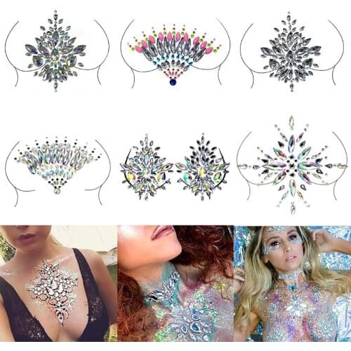 New Creative Crystal Bra Stickers Adhesive Diamond Beads Breast Pasties Shiny Tattoo Sticker Bra Accessories Bra Pad Stickers