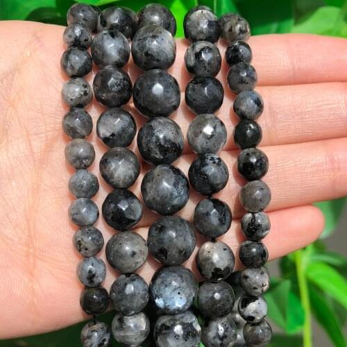 Natural Stone Faceted Black Labradorite Larvikite Round Loose Beads 15.5"inches 4-12mm For Jewelry Making DIY Bracelets Necklace