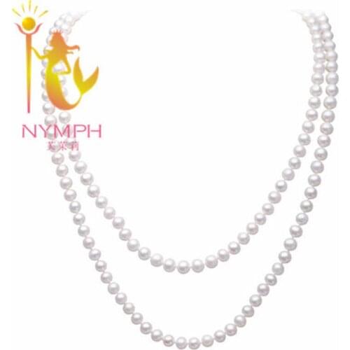 ZHIXI Natural Freshwater Pearl Necklace Fine Jewelry 6-7mm Near Round Real Freshwater Pearl Long Necklace Best Gift For Womenl01